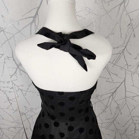 Hearts & Roses Black Velvet Polkadot Fit & Flare Halter Dress - Picture 5 of 7